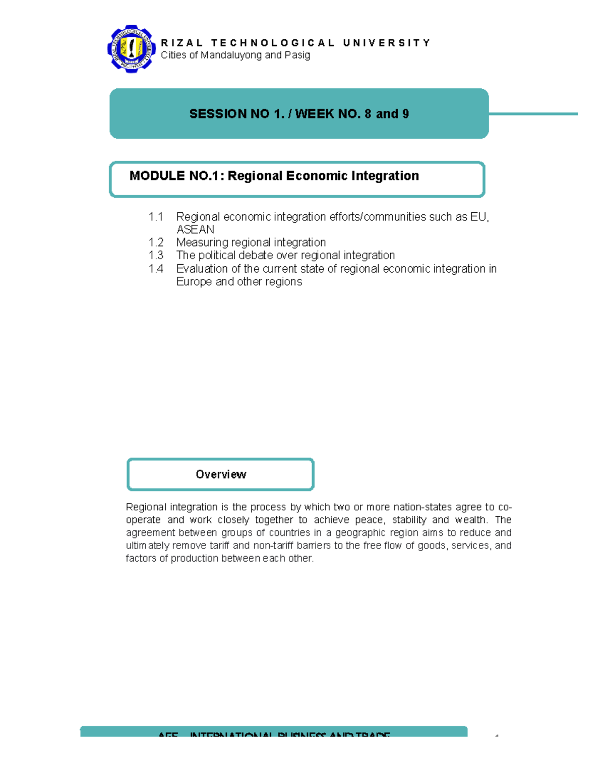 Module 1 Wk8 AE5 Intl Bus Trade for international - AE 5 ...