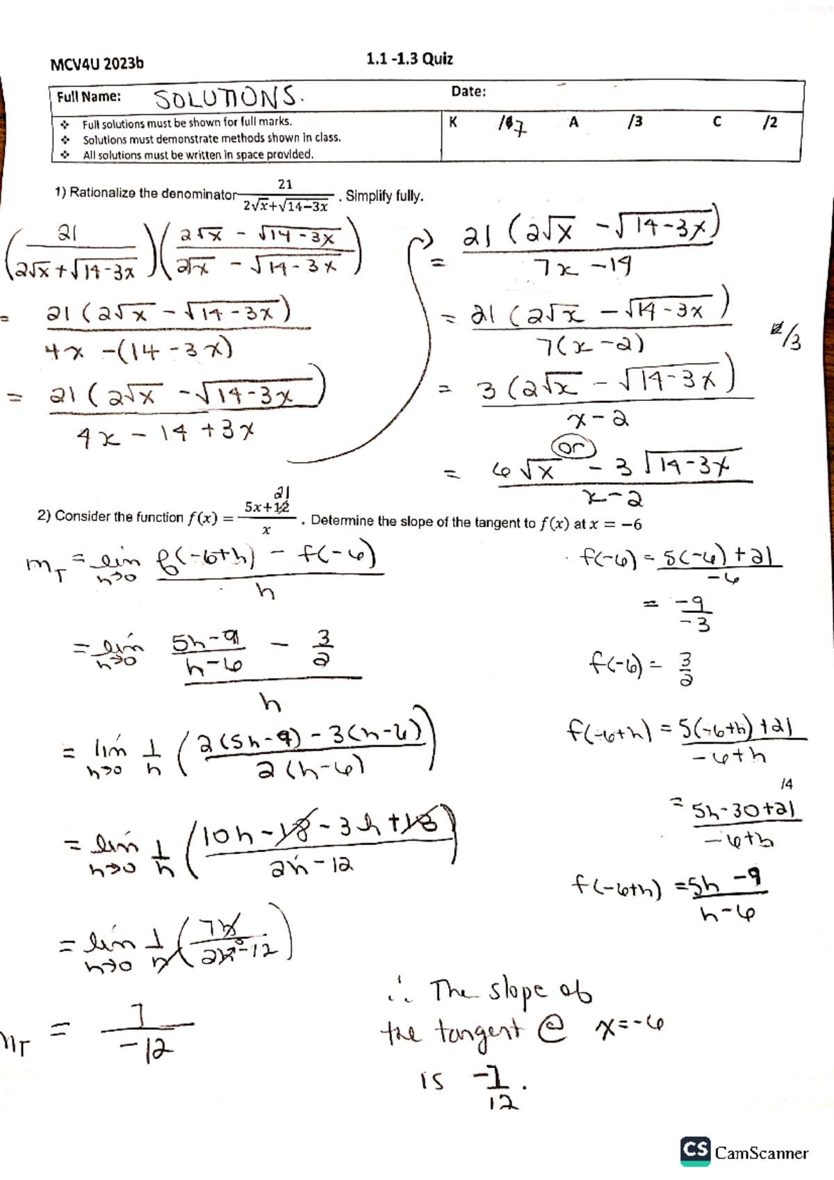 calculus 1 chapter 3 test