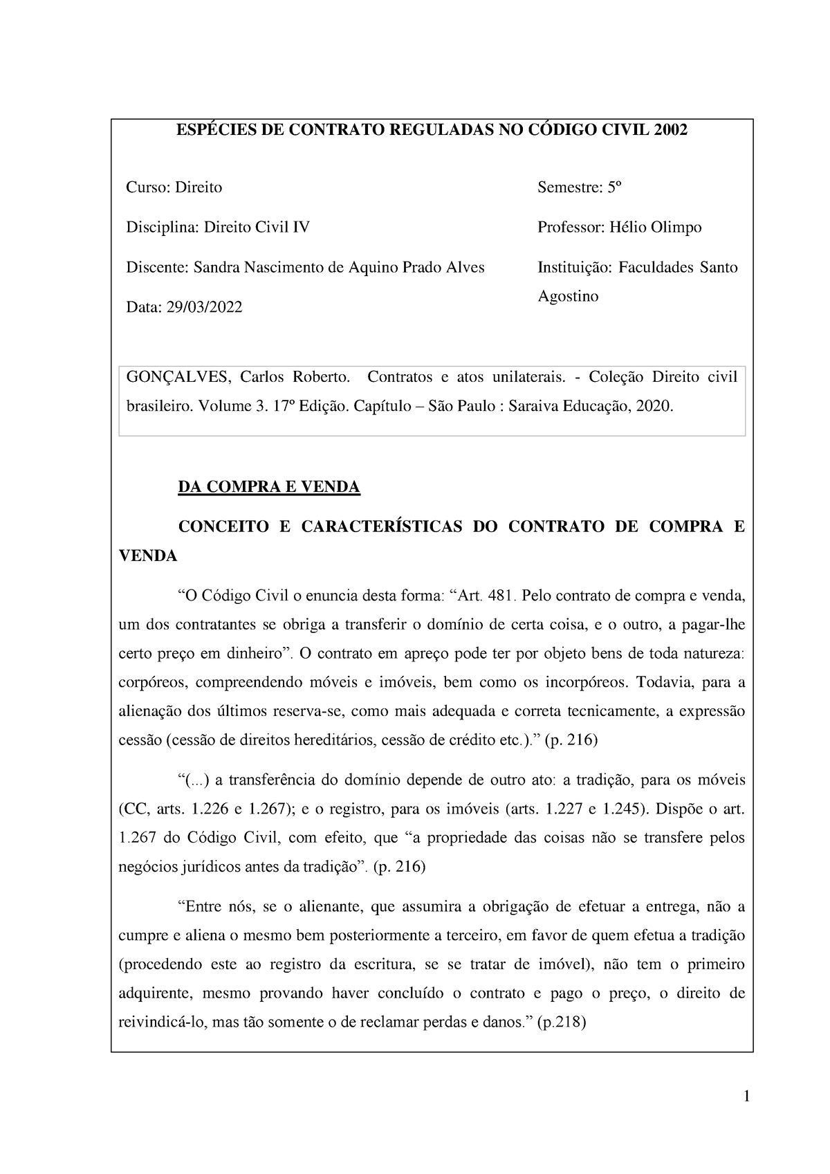 Fichamento De Citação Sobre Contratos Em Espécie EspÉcies De Contrato Reguladas No CÓdigo 0283