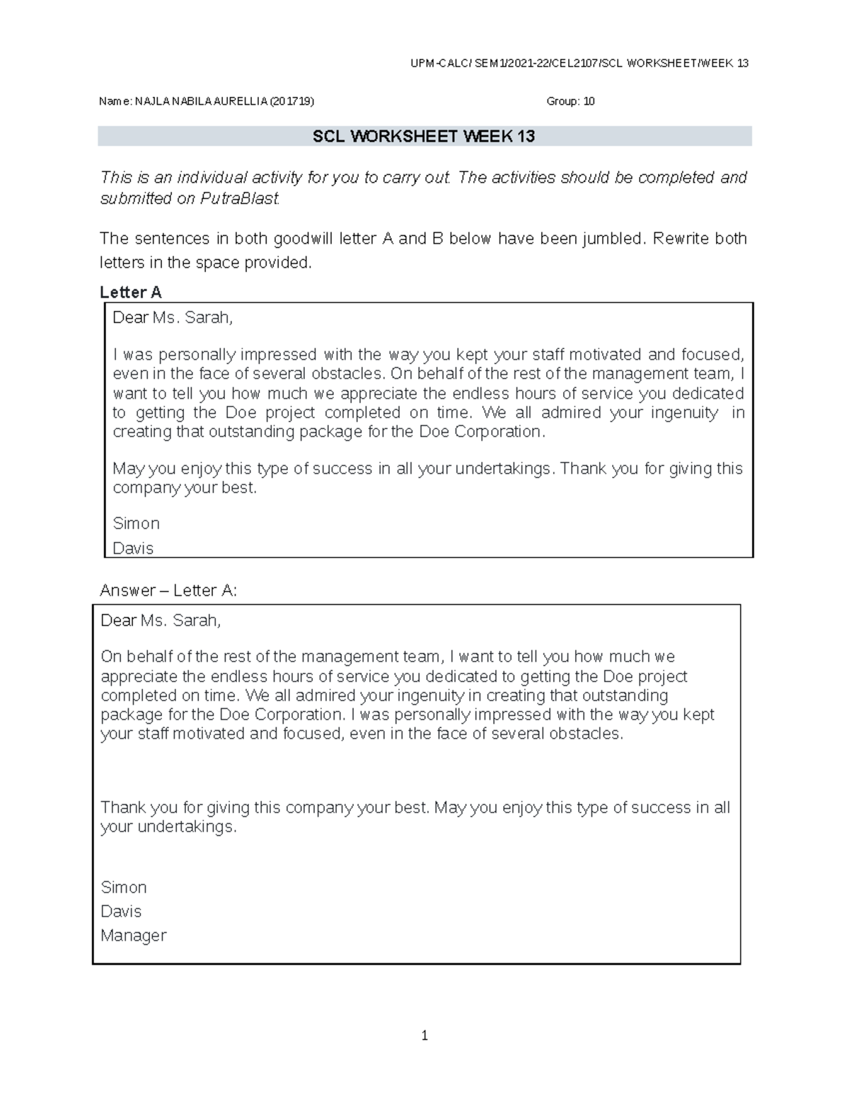 CEL2107 SCL Worksheet WEEK 13 - UPM-CALC/ SEM1/2021-22/CEL2107/SCL ...