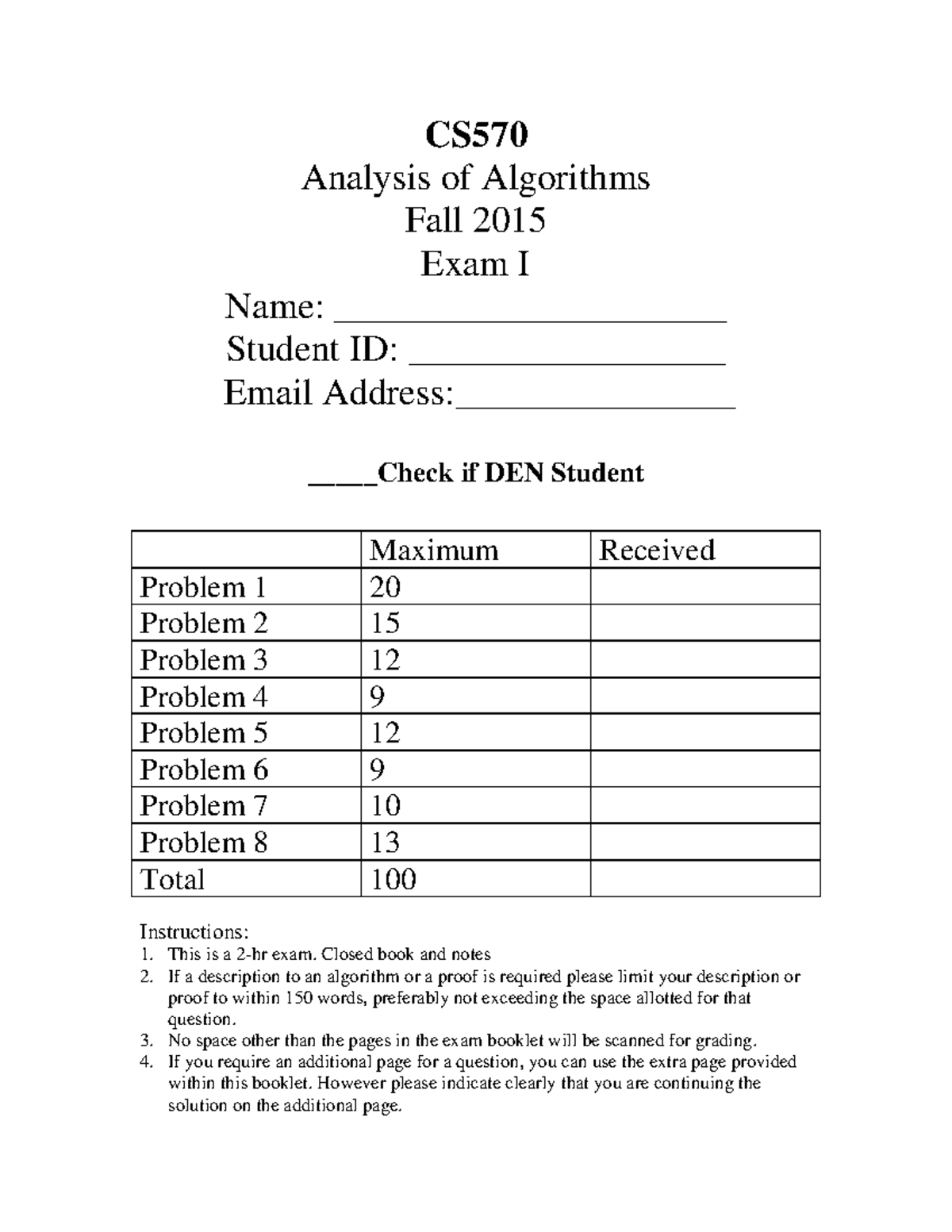 CS70 Midterm Exam 1 Fall 2015Sol CS Analysis of Algorithms Fall 2015