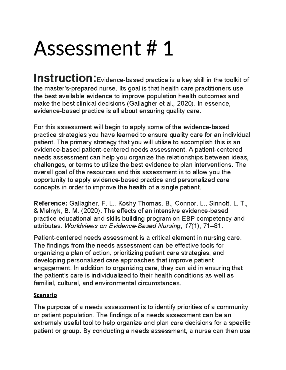 1701620461 Fl Gmw - Work - Assessment # 1 Instruction:Evidence-based ...