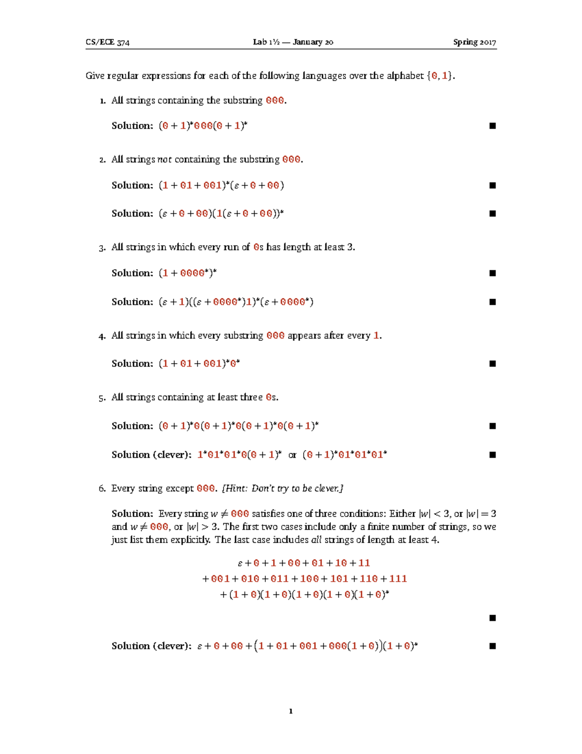 Regex - CS/ECE 374 Lab 1½ — January 20 Spring 2017 Give regular ...