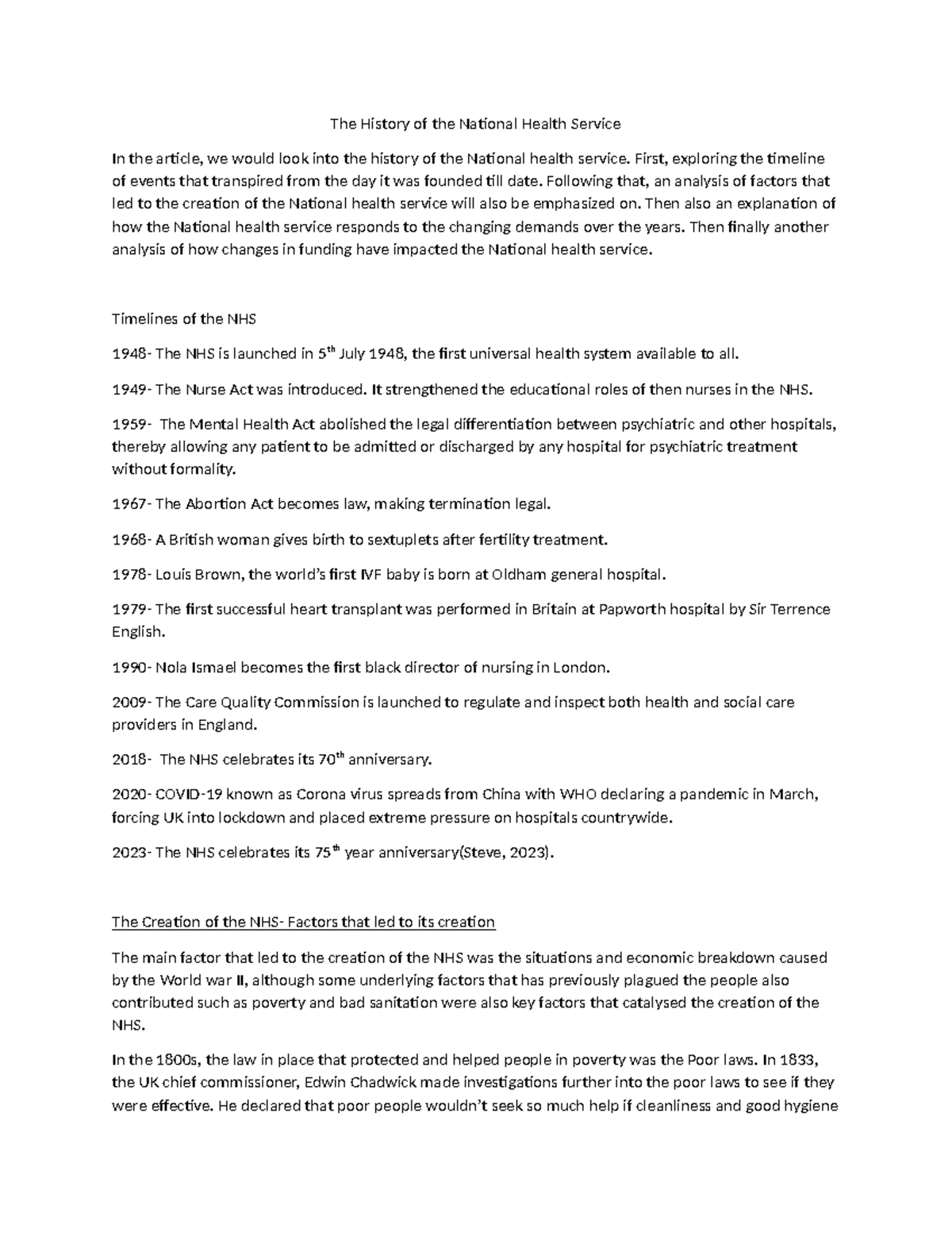 NHS - Find answers here - The History of the National Health Service In ...