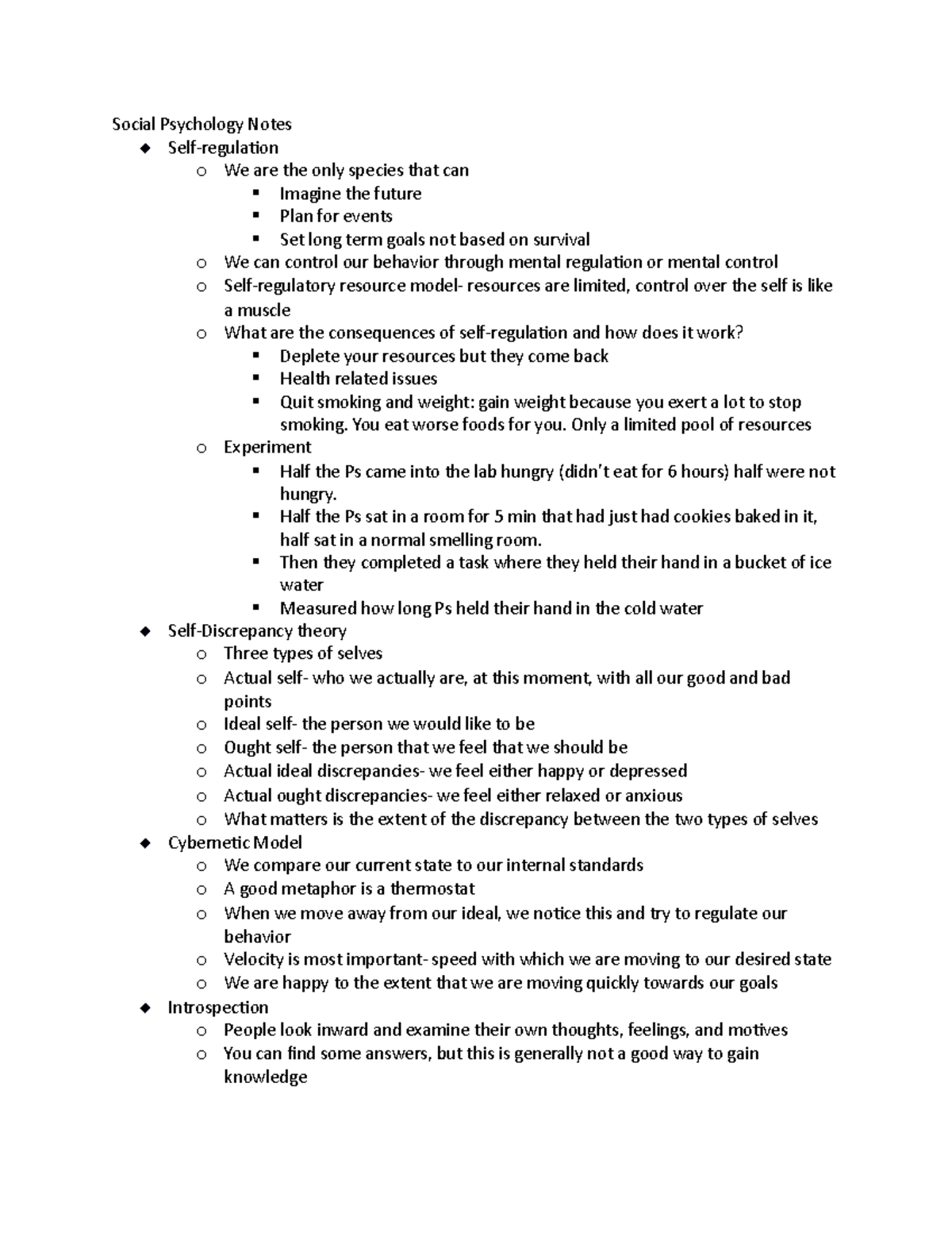 Social Psychology - Lecture over the self - Social Psychology Notes ...