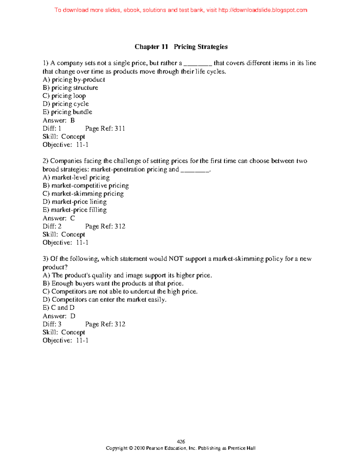 Chapter 11 Q - Test bank - 426 Chapter 11 Pricing Strategies A company ...