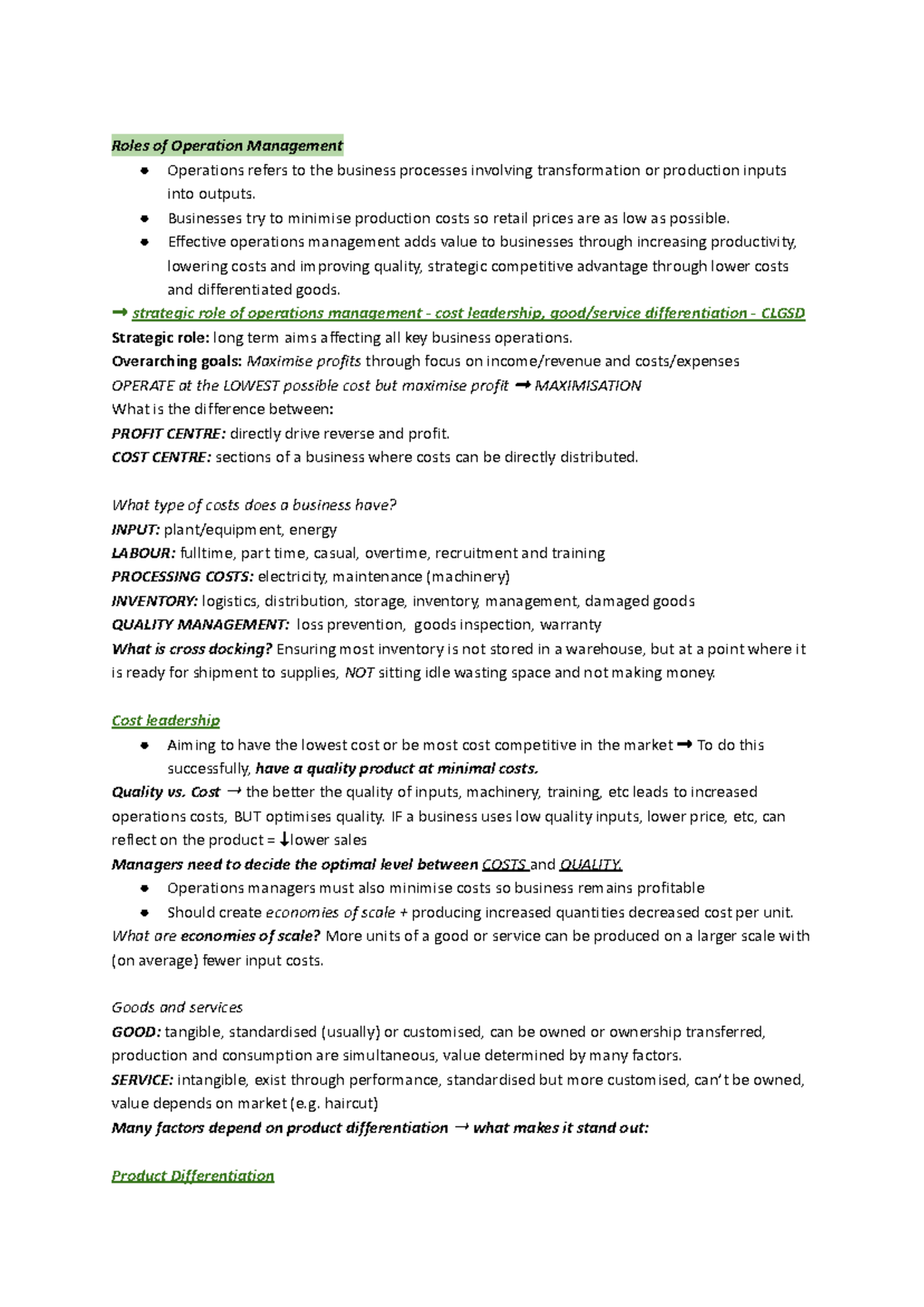 Copy of Business Notes - TASK 2 - Google Docs - Roles of Operation ...