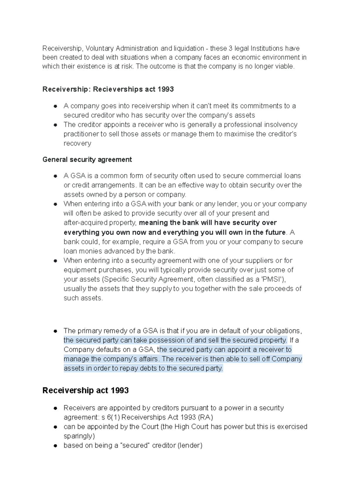 Receivership & Voluntary Administration The is that the