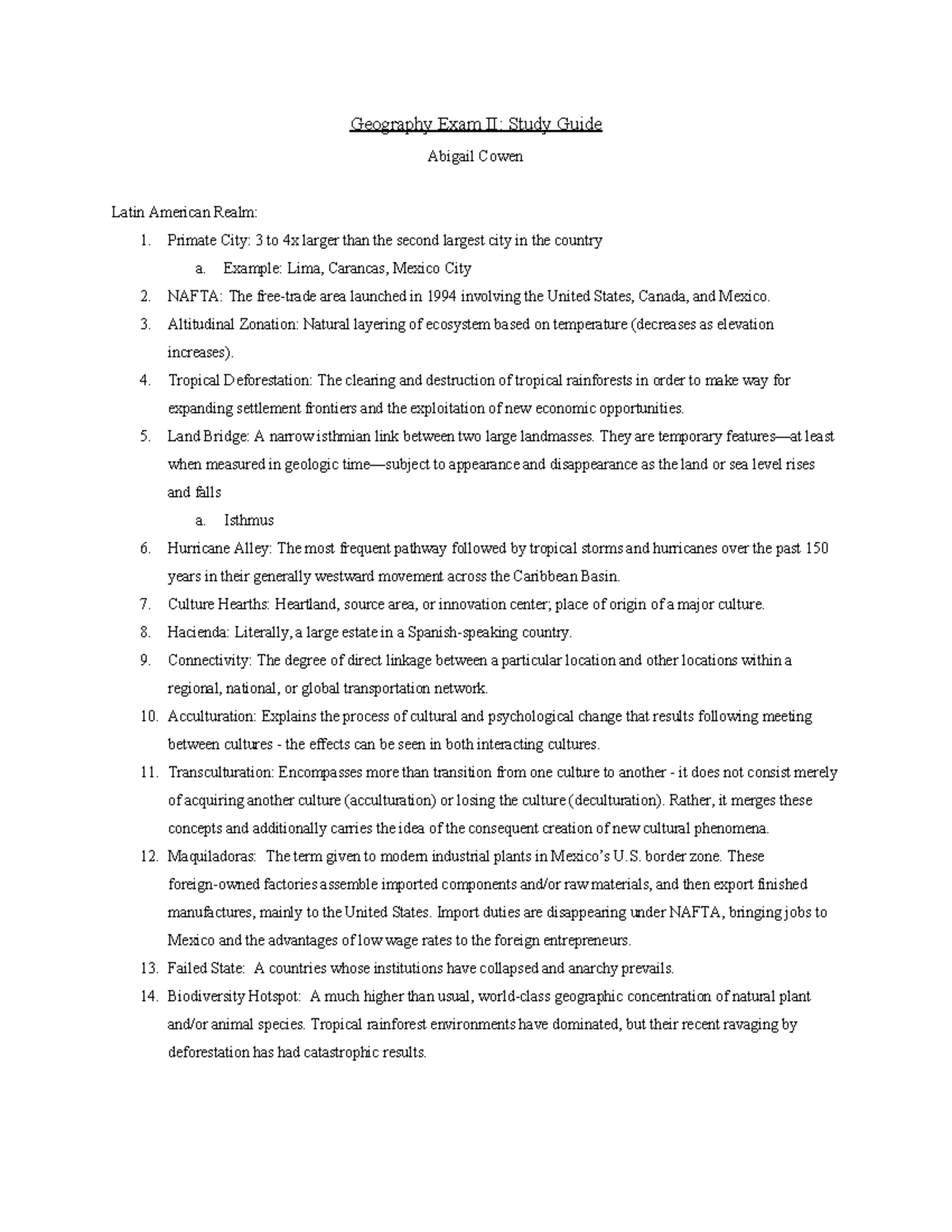 Geography Exam II Study Guide-2 - Geography Exam II: Study Guide ...