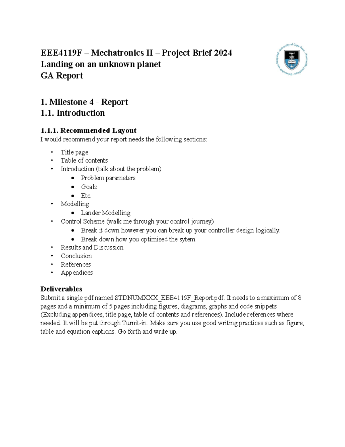 EEE4119F Project Brief M4 EEE4119F Mechatronics II Project Brief