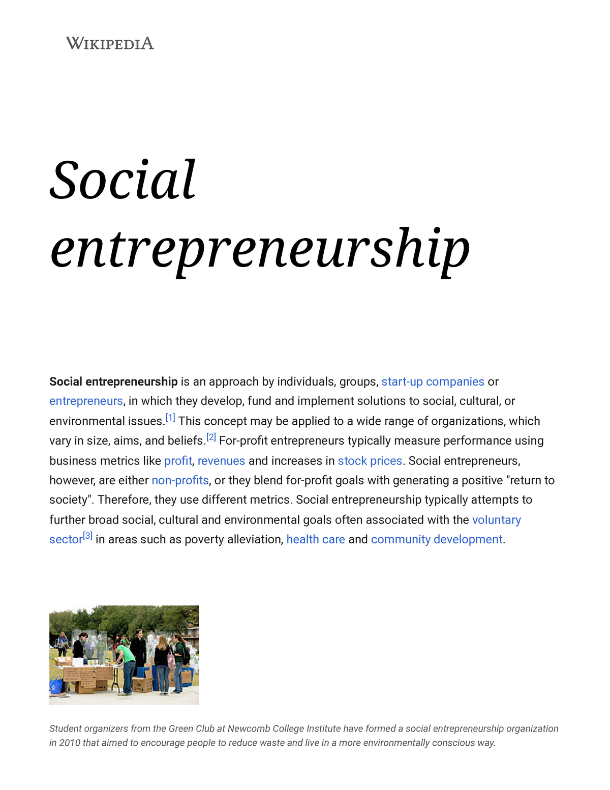 Social Entrepreneurship - Wikipedia - Social Entrepreneurship Social ...