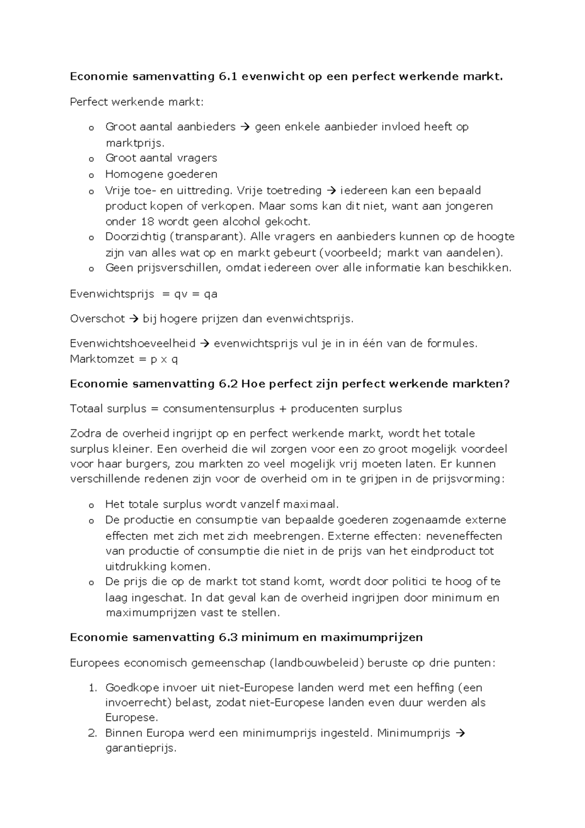 Economie samenvatting hoofdstuk 6 - Economie samenvatting 6 evenwicht ...