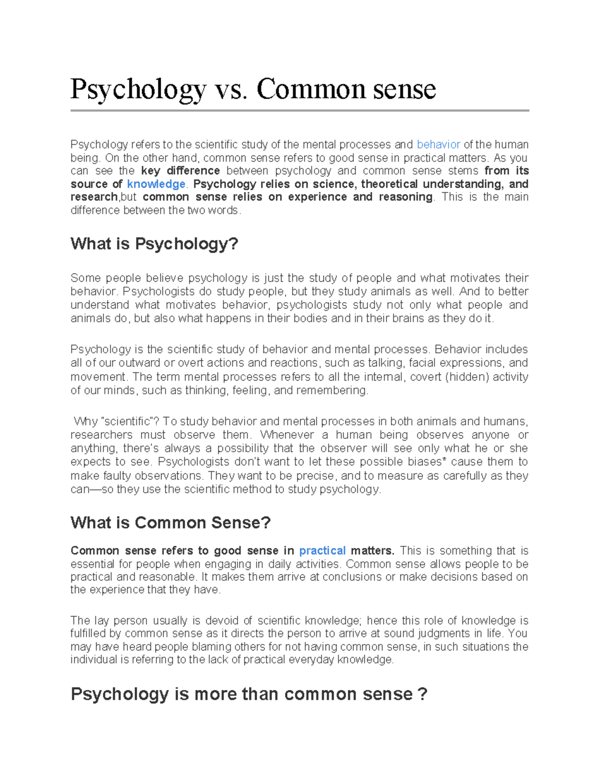 Psychology vs Common sense plus Goals of Psychology - Psychology vs ...