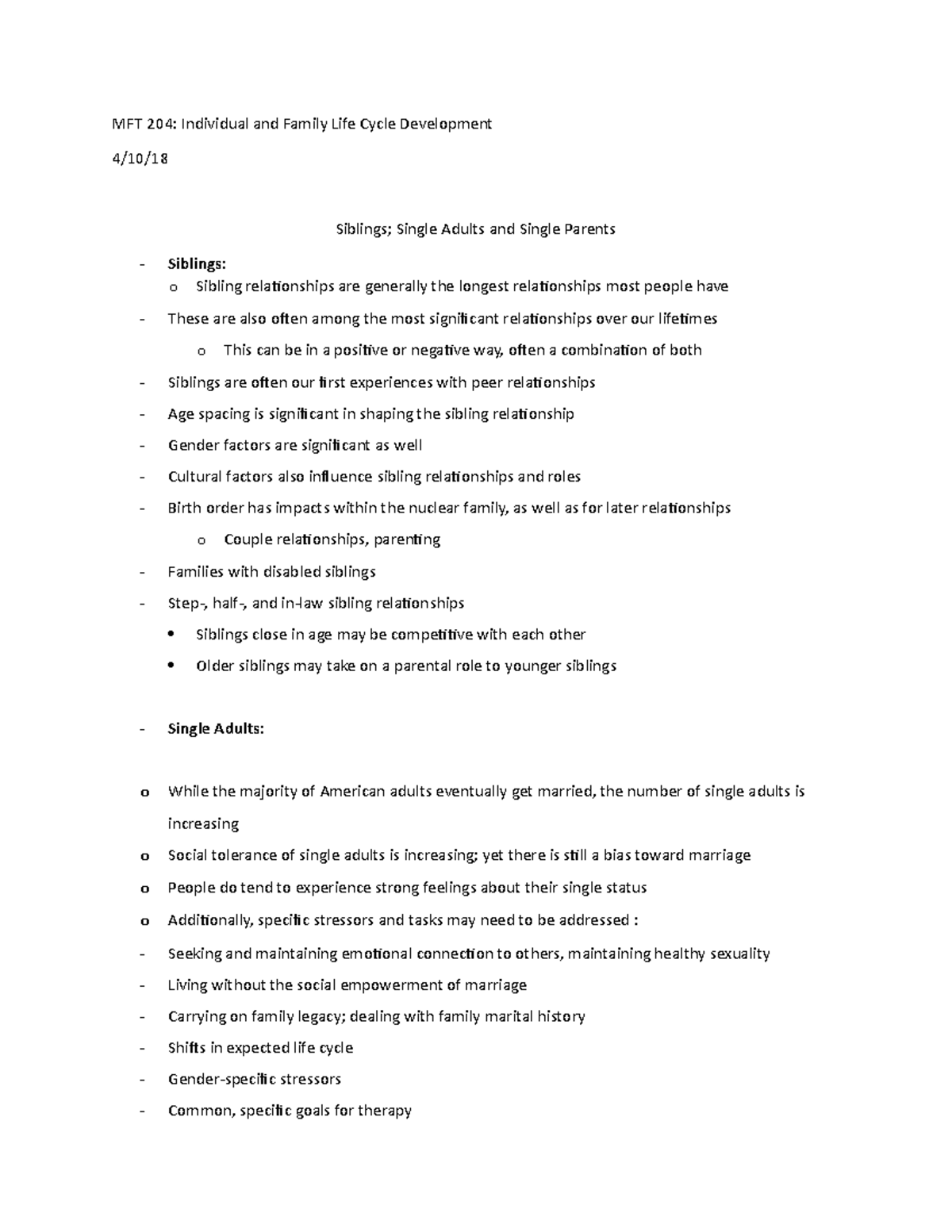 MFT 204 4.10.18 notes - MFT 204: Individual and Family Life Cycle ...