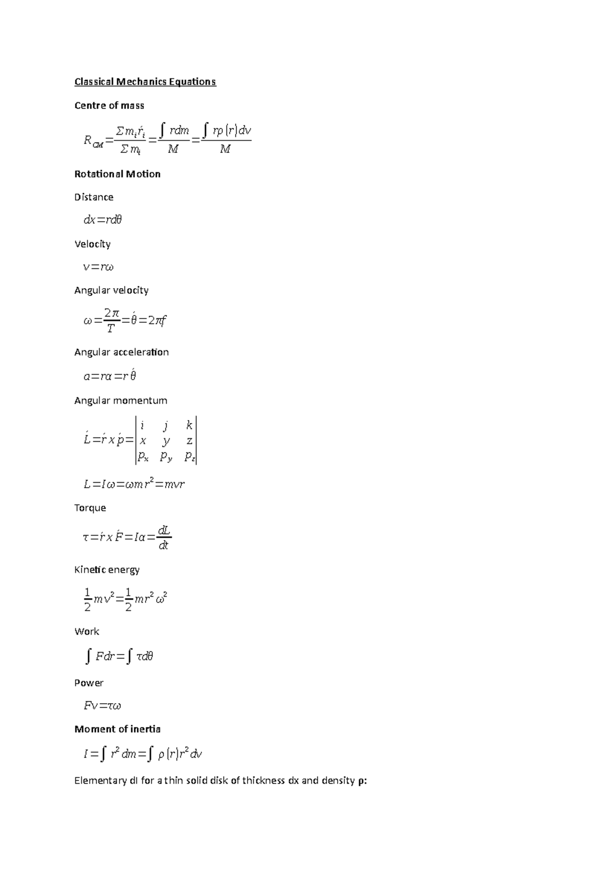 Classical Mechanics 2 Key Equations - Classical Mechanics Equations ...