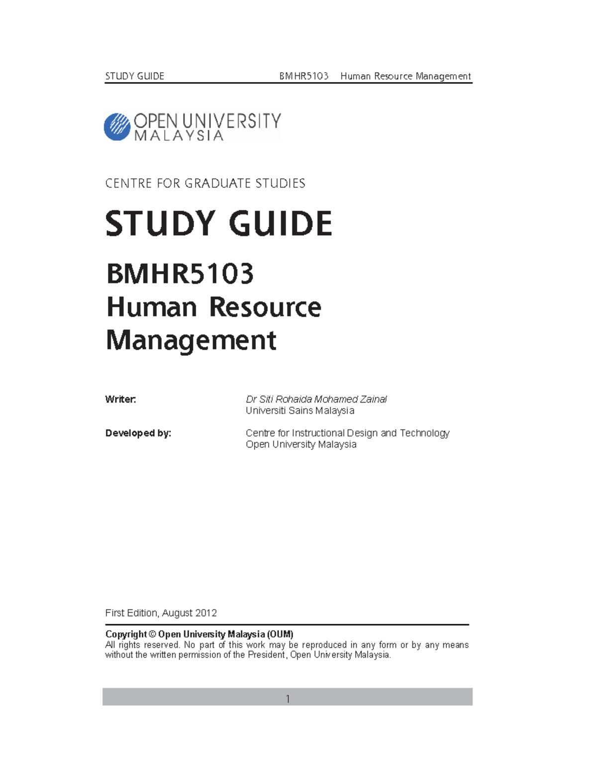 BMHR5103 Full Version Study Guide - CENTRE FOR GRADUATE STUDIES STUDY ...