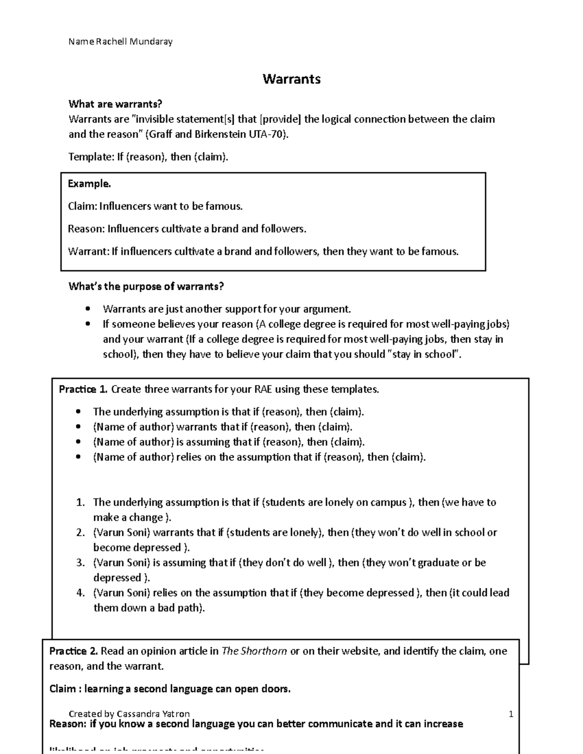 Warrants+handout copy - Name Rachell Mundaray Warrants What are warrants? Warrants are - Studocu