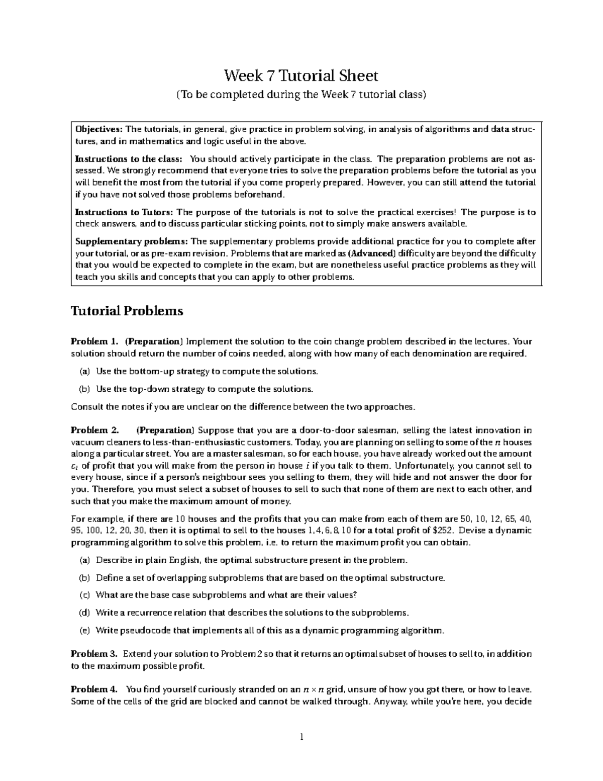 Week07-problems - Tute Work Week 7 - Week 7 Tutorial Sheet (To Be ...