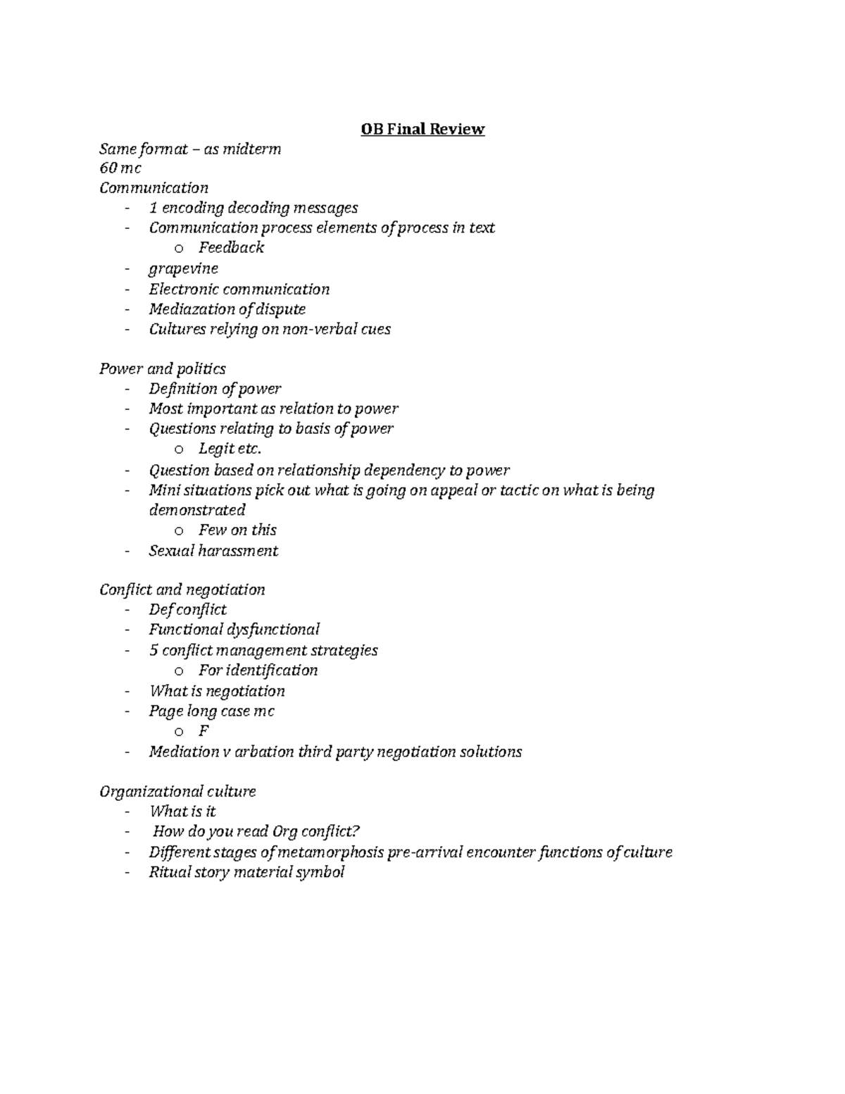 OB Final Review - Summary Organizational Behaviour - OB Final Review ...