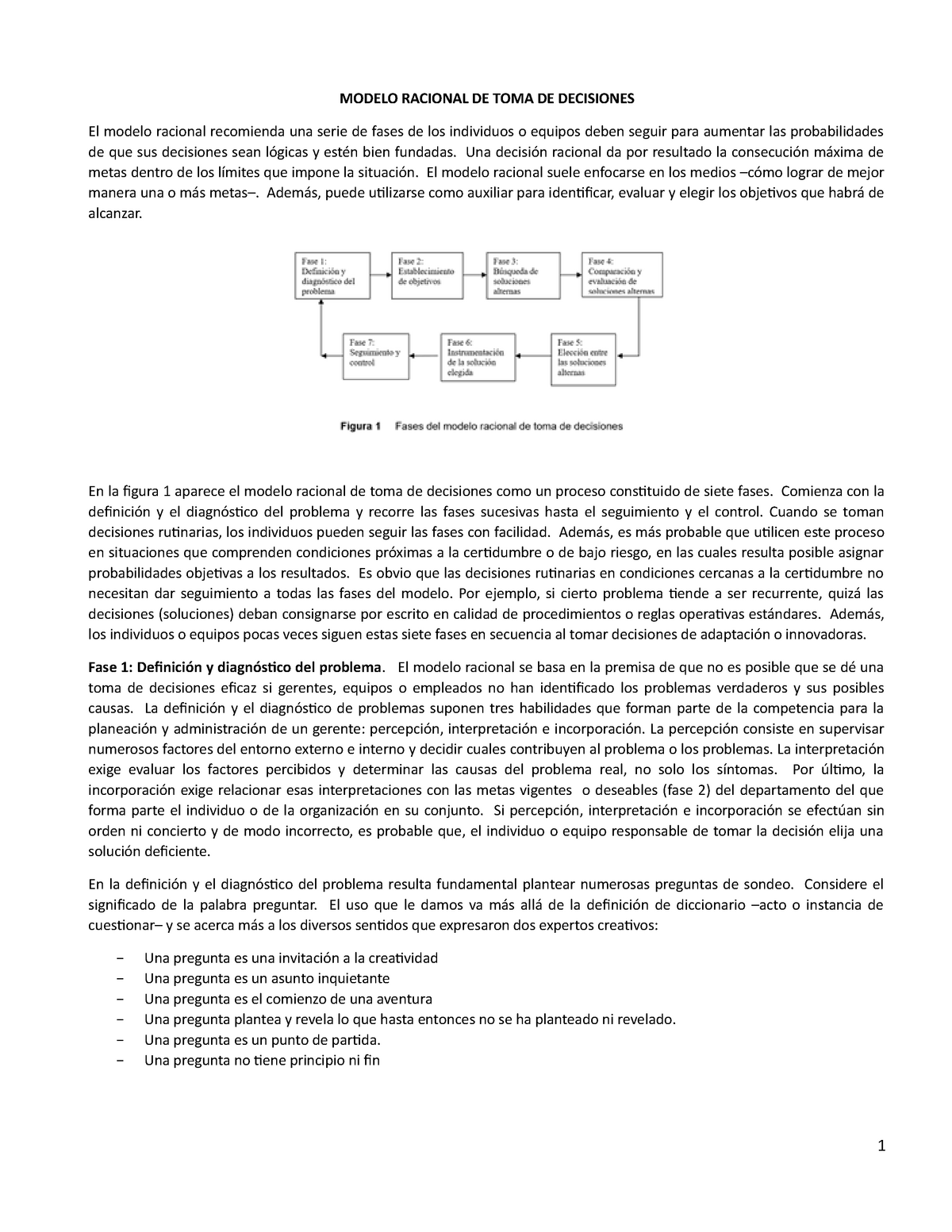 Modelo Racional DE TOMA DE Decisiones Resumido - MODELO RACIONAL DE TOMA DE  DECISIONES El modelo - Studocu