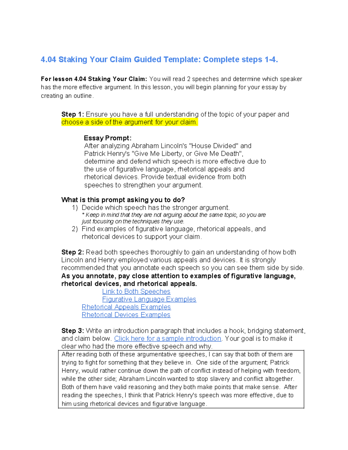 4 - english 2 - 4 Staking Your Claim Guided Template: Complete steps 1 ...