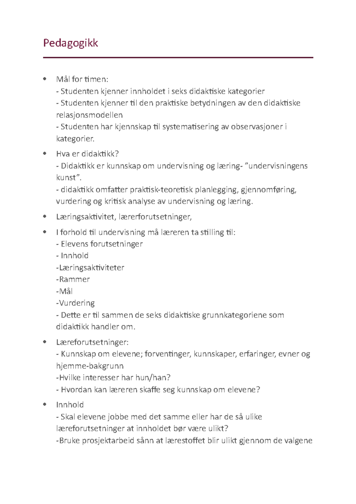 Pedagogikk (11:9-17) - Pedagogikk Mål For Timen: - Studenten Kjenner ...