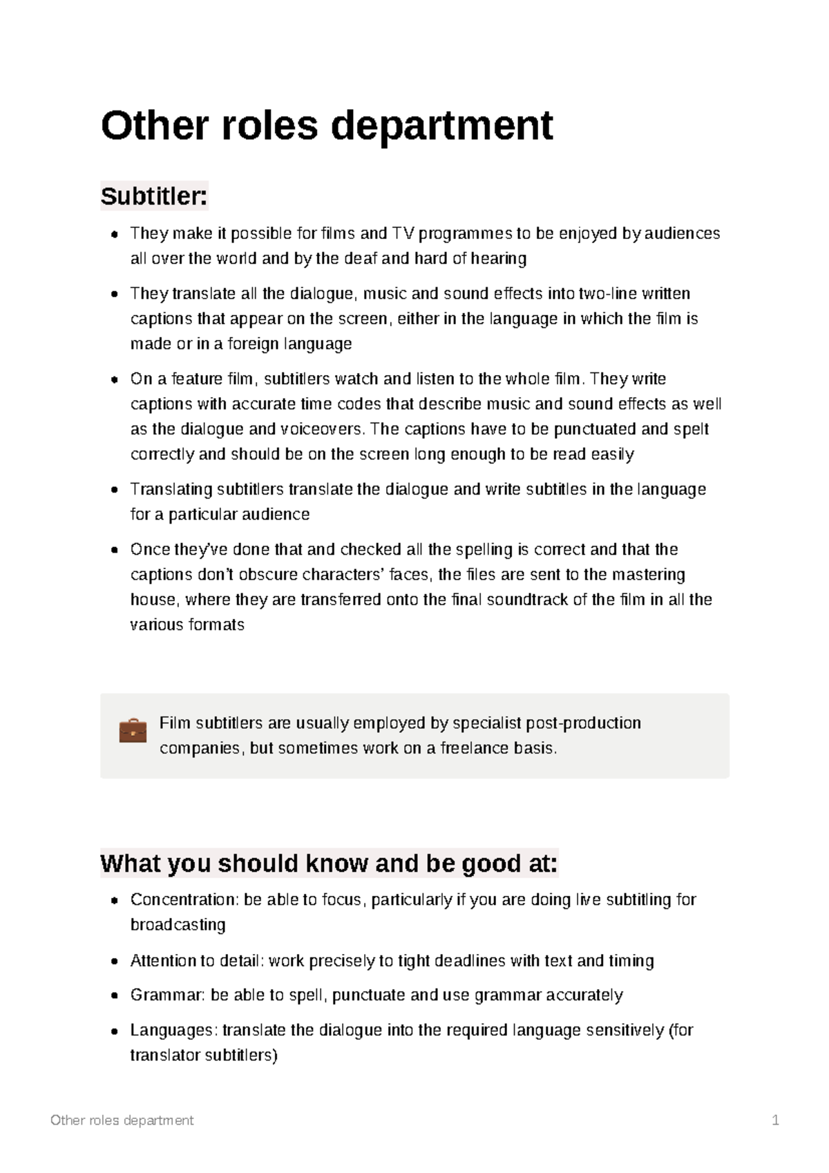 Other roles department Other roles department 1 Other roles