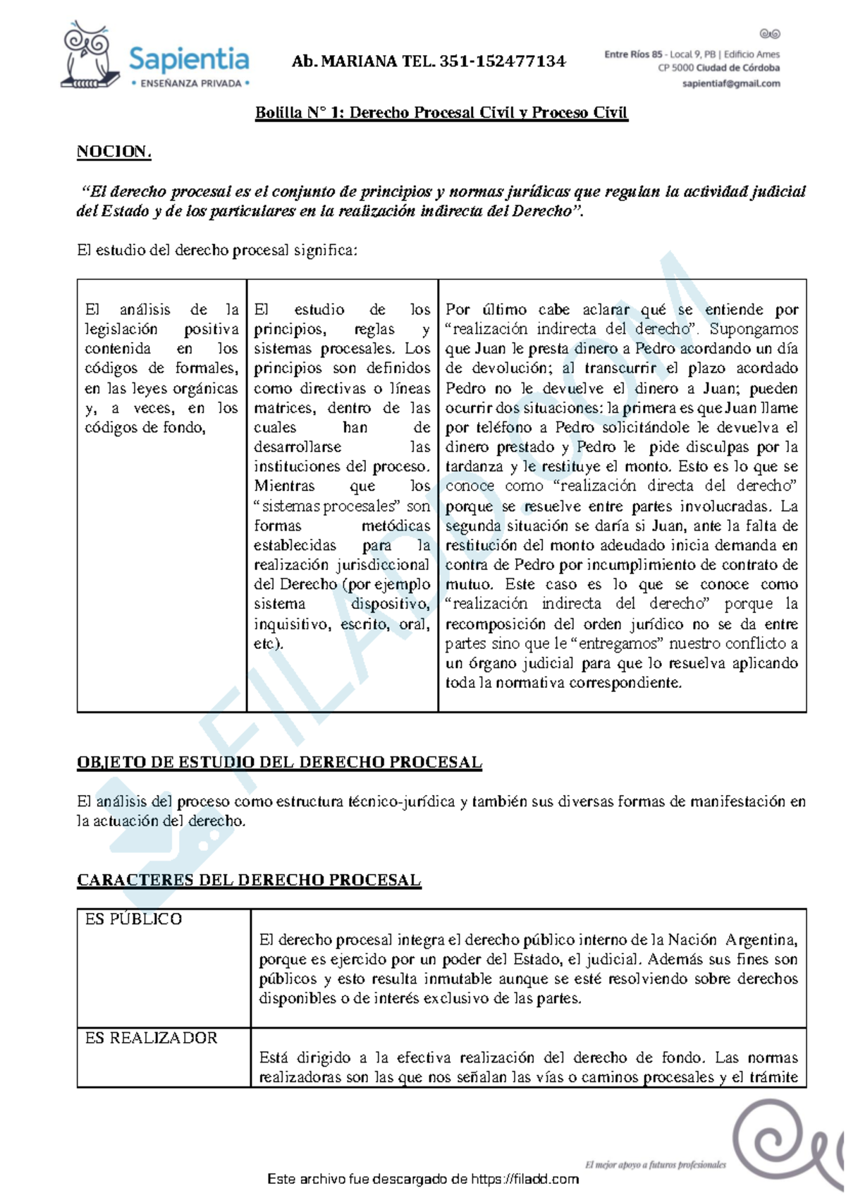 B 1 A 17 PDF- Mariana - Ykjb - Bolilla N° 1: Derecho Procesal Civil Y ...