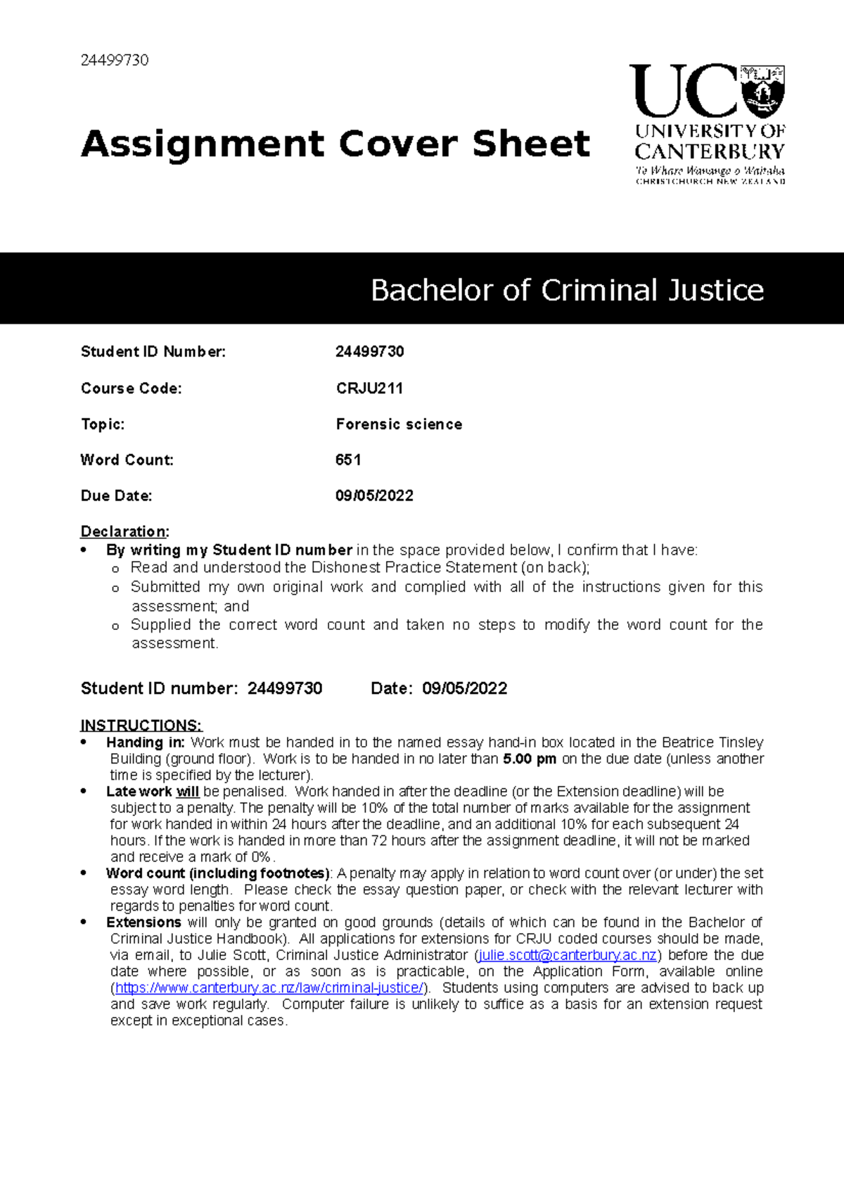 newspaper article assignments 24499730 Assignment Cover Sheet Bachelor of Criminal Justice