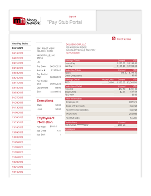 Pay Stub Portal Chxbxnx cx DOLGENCORP LLC 100 MISSION RIDGE