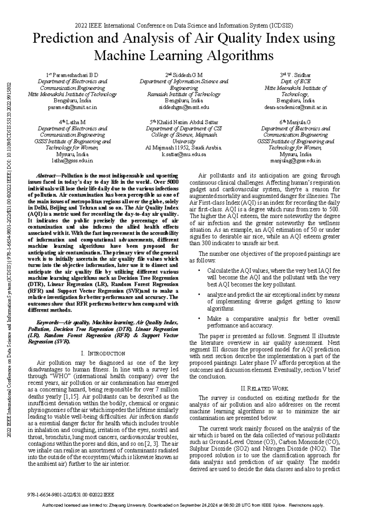 Prediction and Analysis of Air Quality Index using Machine Learning ...