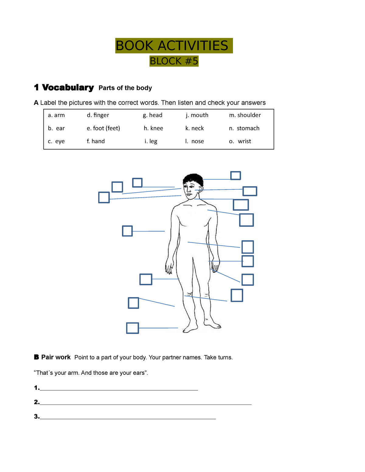 B.A Block 5 - Wefwergw - BOOK ACTIVITIES BLOCK 1 Vocabulary Parts Of ...