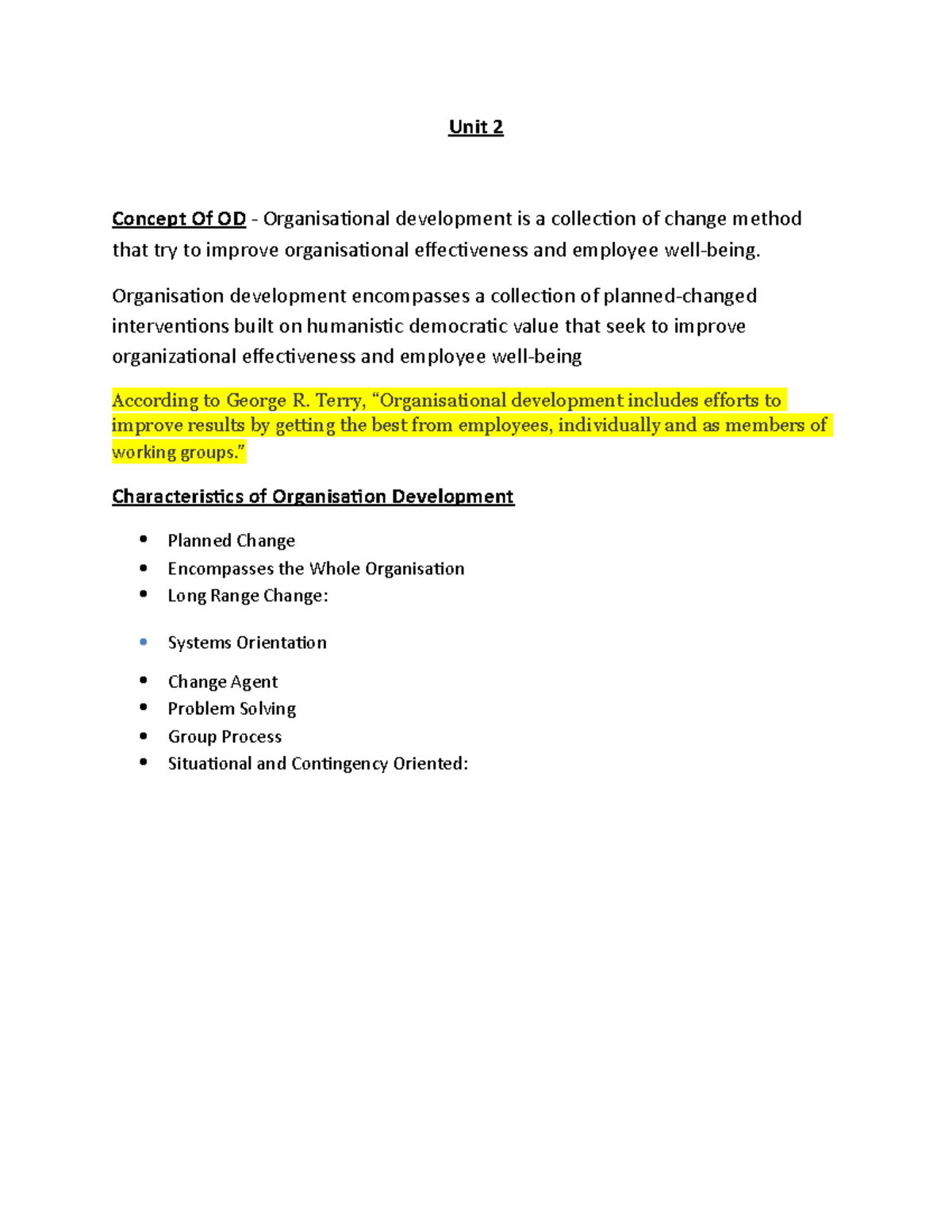H2 unit 2 - Lecture notes 2 - Unit 2 Concept Of OD - Organisational ...