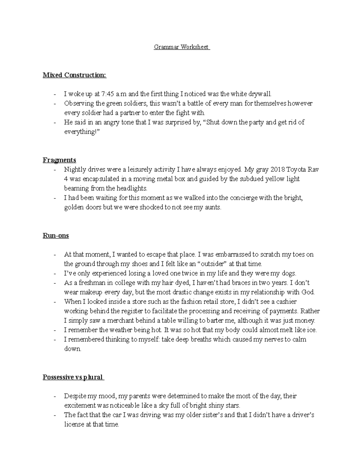 Grammar Worksheet - love - Grammar Worksheet Mixed Construction: I woke ...
