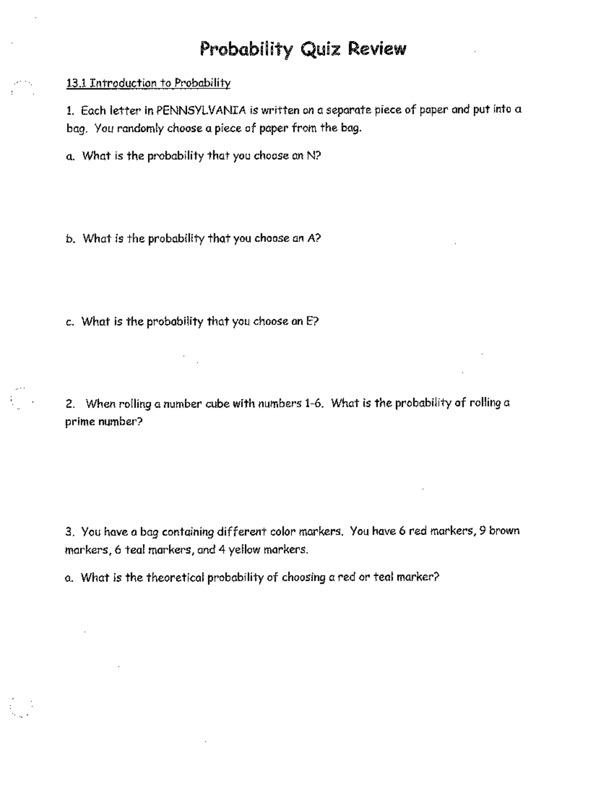 Probability Quiz Review - management advisory service - Studocu