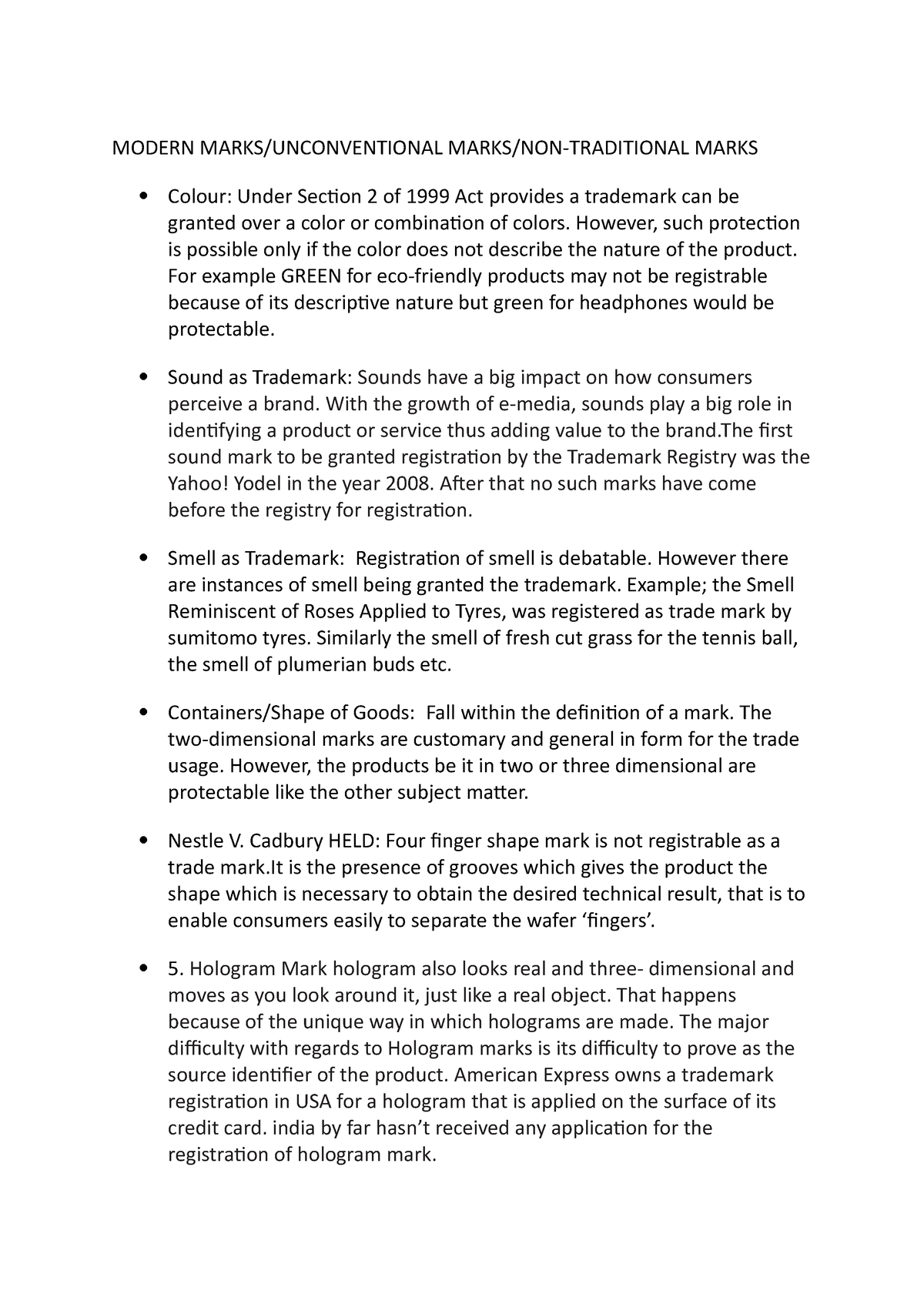 Ipr - notes - MODERN MARKS/UNCONVENTIONAL MARKS/NON-TRADITIONAL MARKS ...