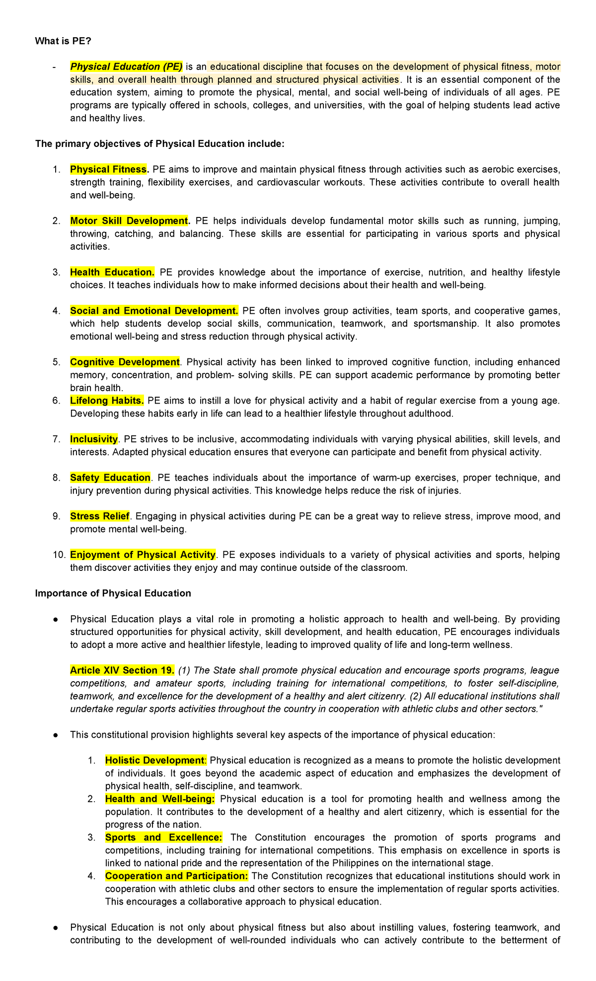 Pathfit Notes - none - What is PE? - Physical Education (PE) is an ...