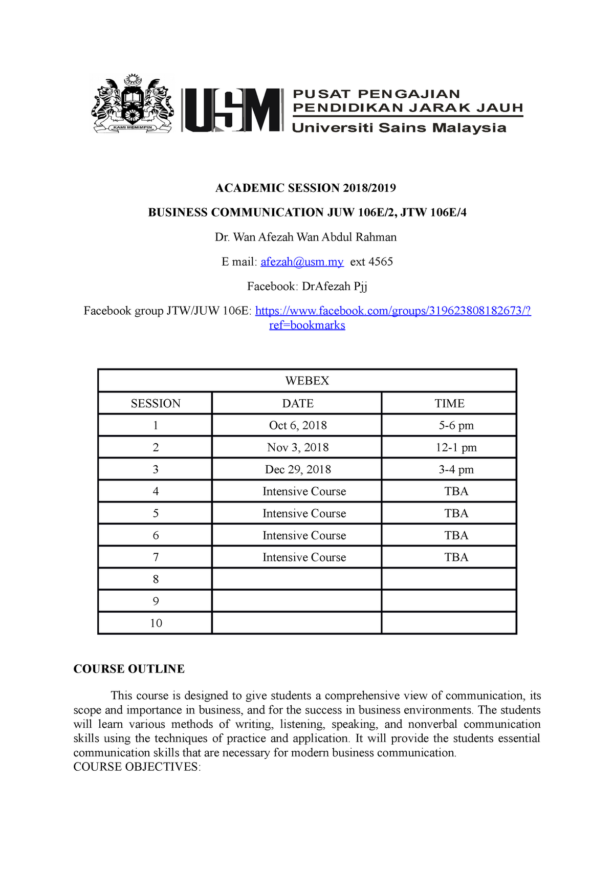 JTW JUW 106E Academic Planner 2018 2019 - Operation Management 