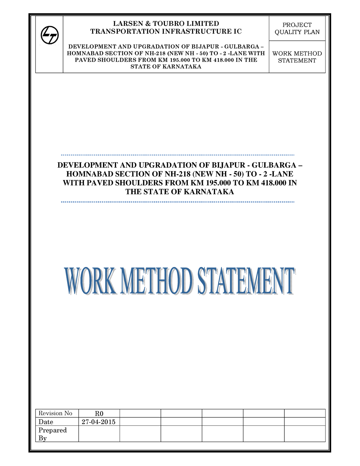 WORK Method Statement (WMS) Unsigned - - Studocu