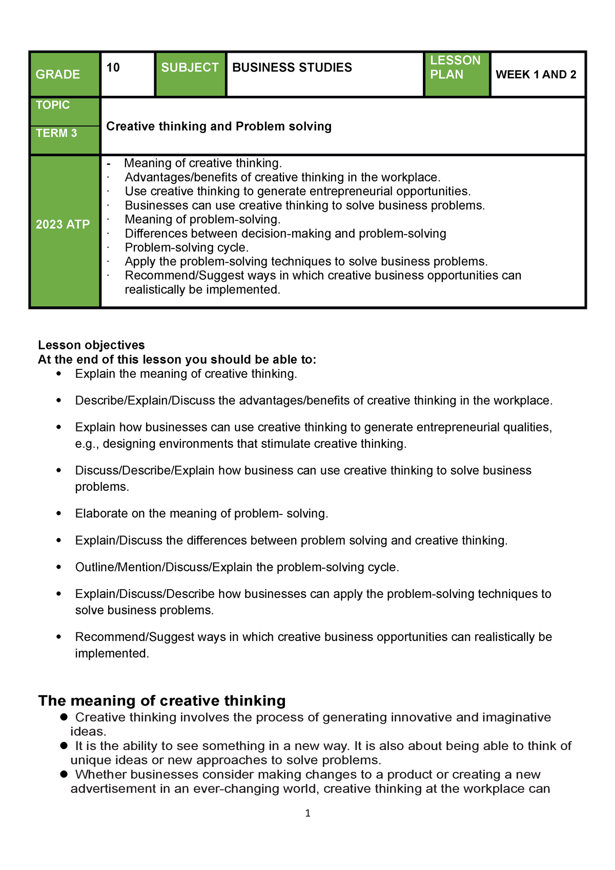 business plan project grade 10