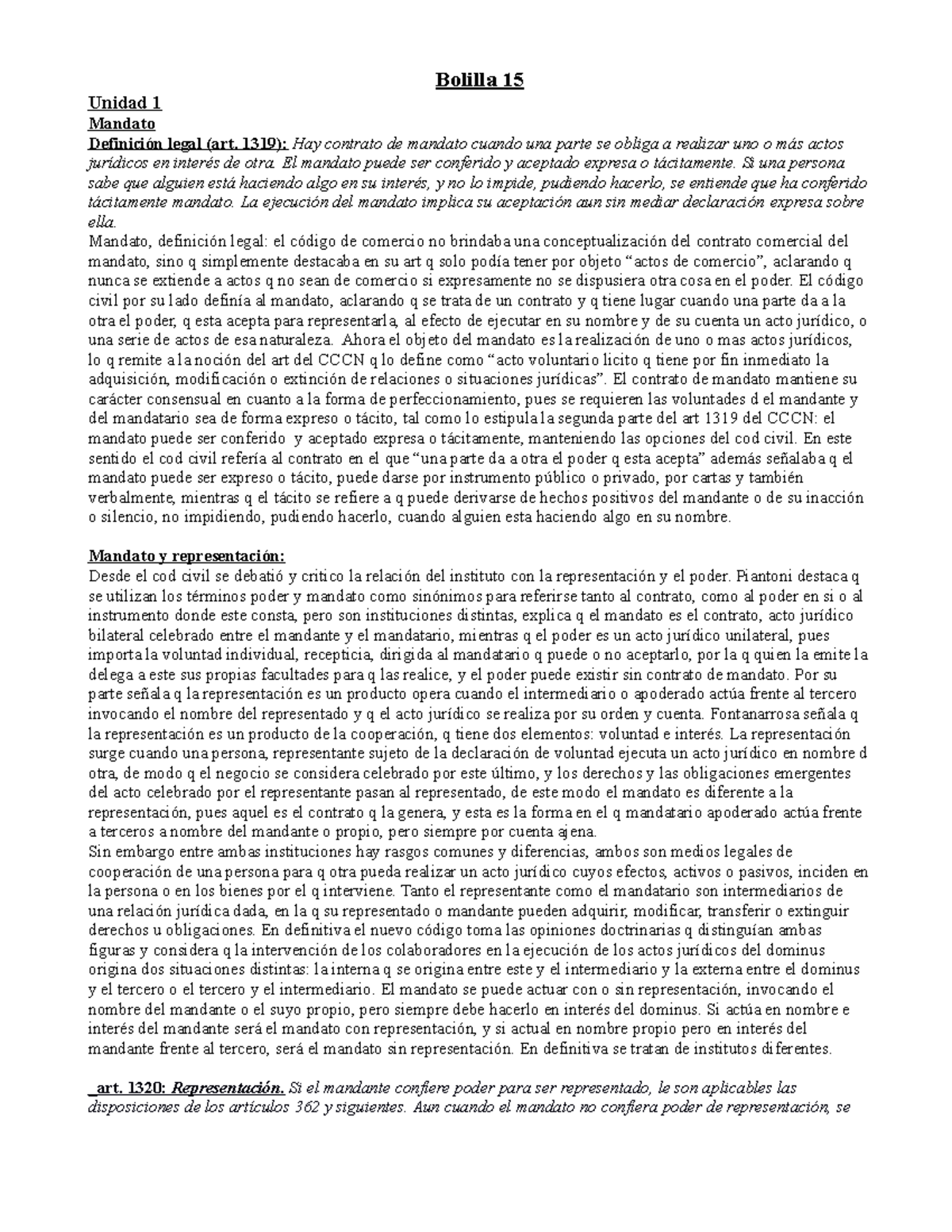 Bolilla 15 Contratos - Apuntes 15 - Bolilla 15 Unidad 1 Mandato Legal ...