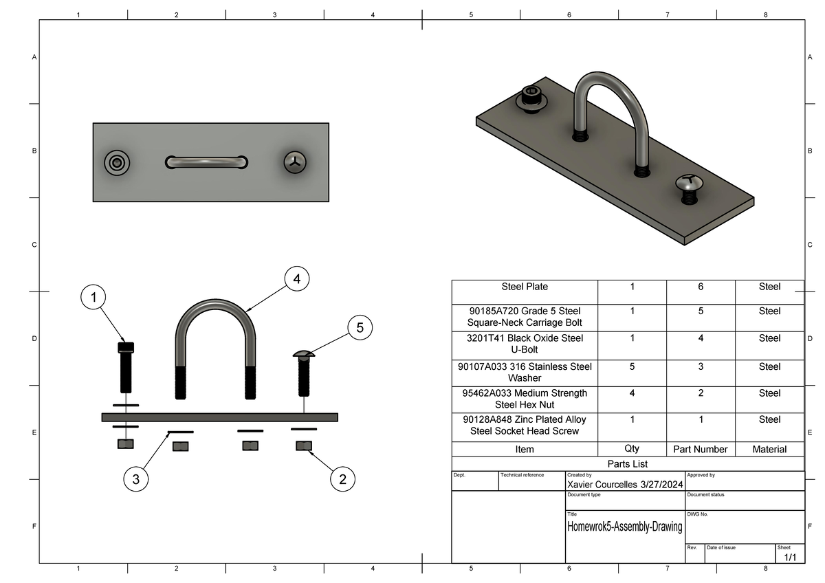 Homework 5-Assembly-Drawing - 1 A 2 3 4 5 6 7 8 1 2 3 4 5 6 7 8 B C D E ...