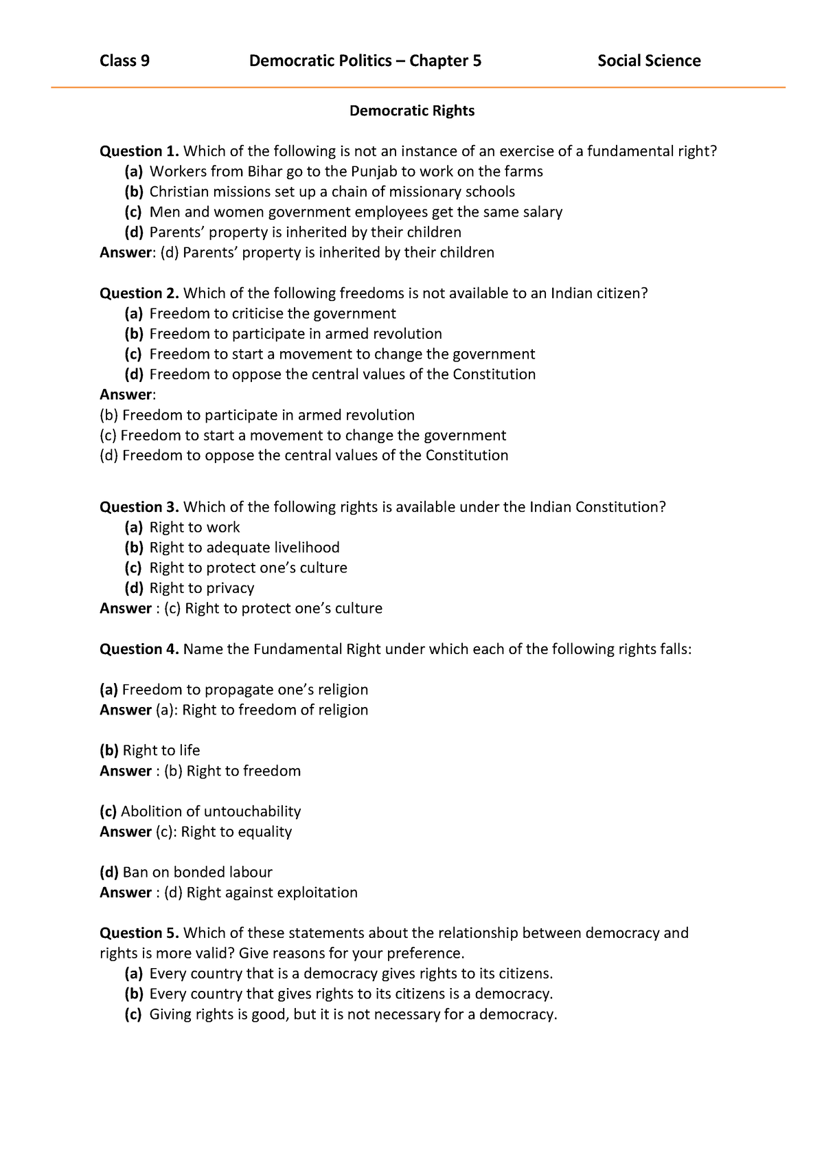 case study democratic rights class 9