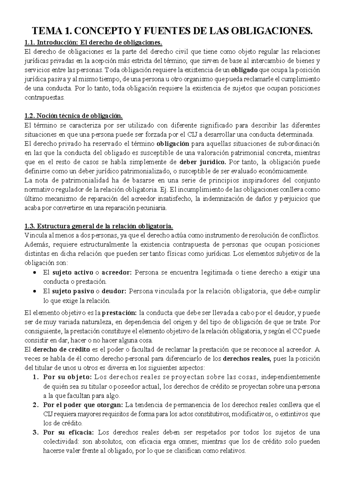 Derecho de Obligaciones - Temas 1 al 10 - TEMA 1. CONCEPTO Y FUENTES DE ...