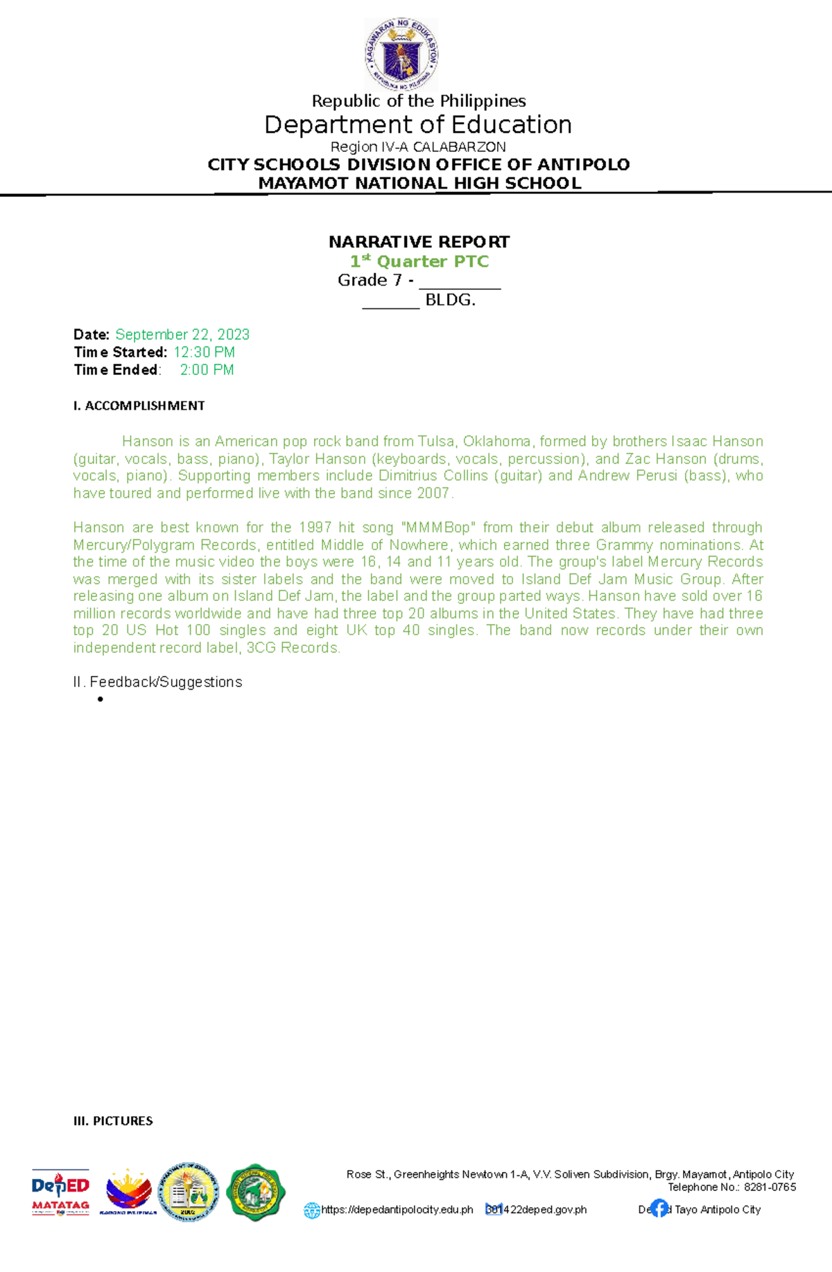 NEW Format Narrative Report - depedantipolocity.edu 301422deped.gov ...