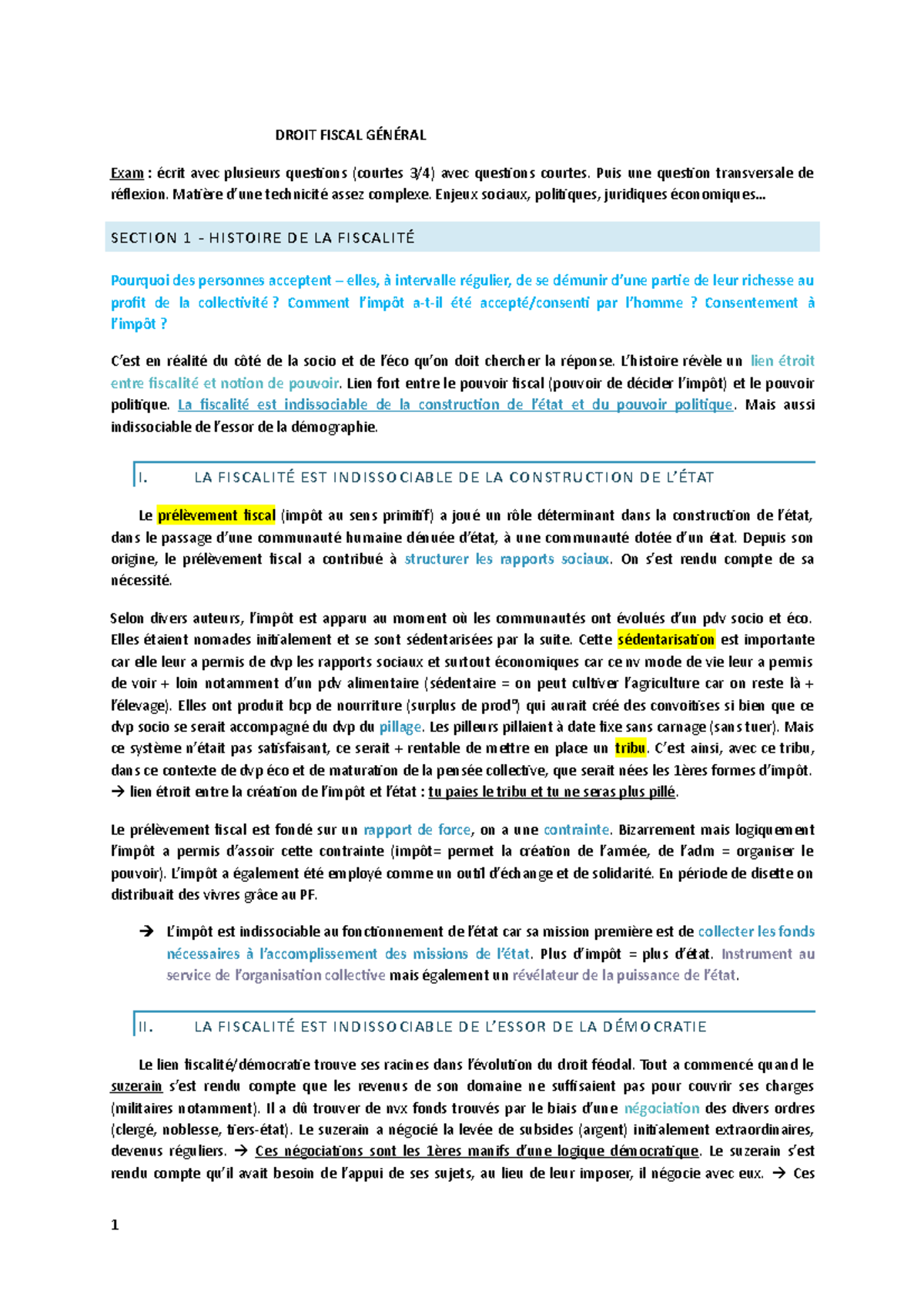 Droit Fiscal Général - DROIT FISCAL GÉNÉRAL Exam : écrit Avec Plusieurs ...