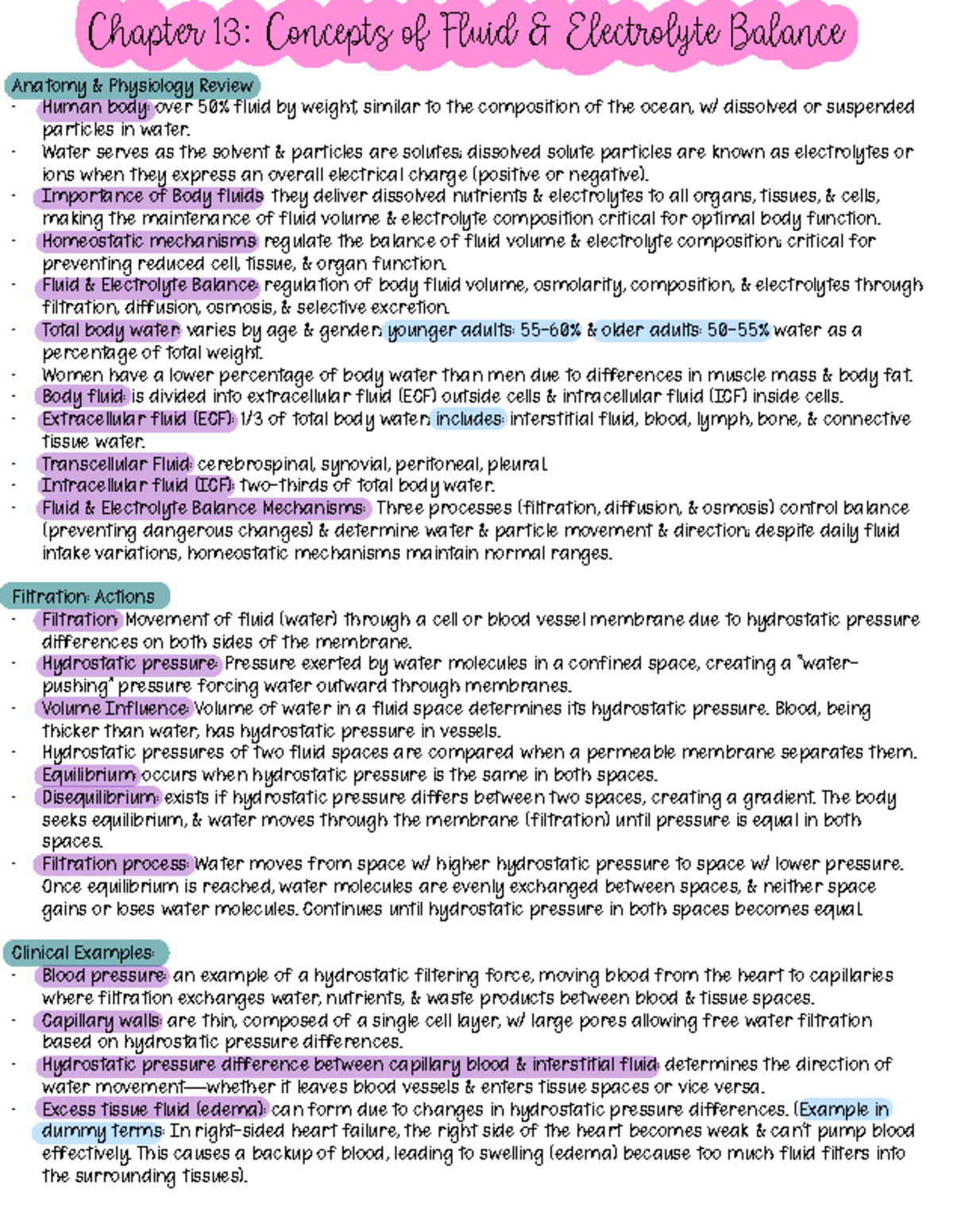 Chapter 13 notes - Chapter 13: Concepts of Fluid & Electrolyte Balance ...