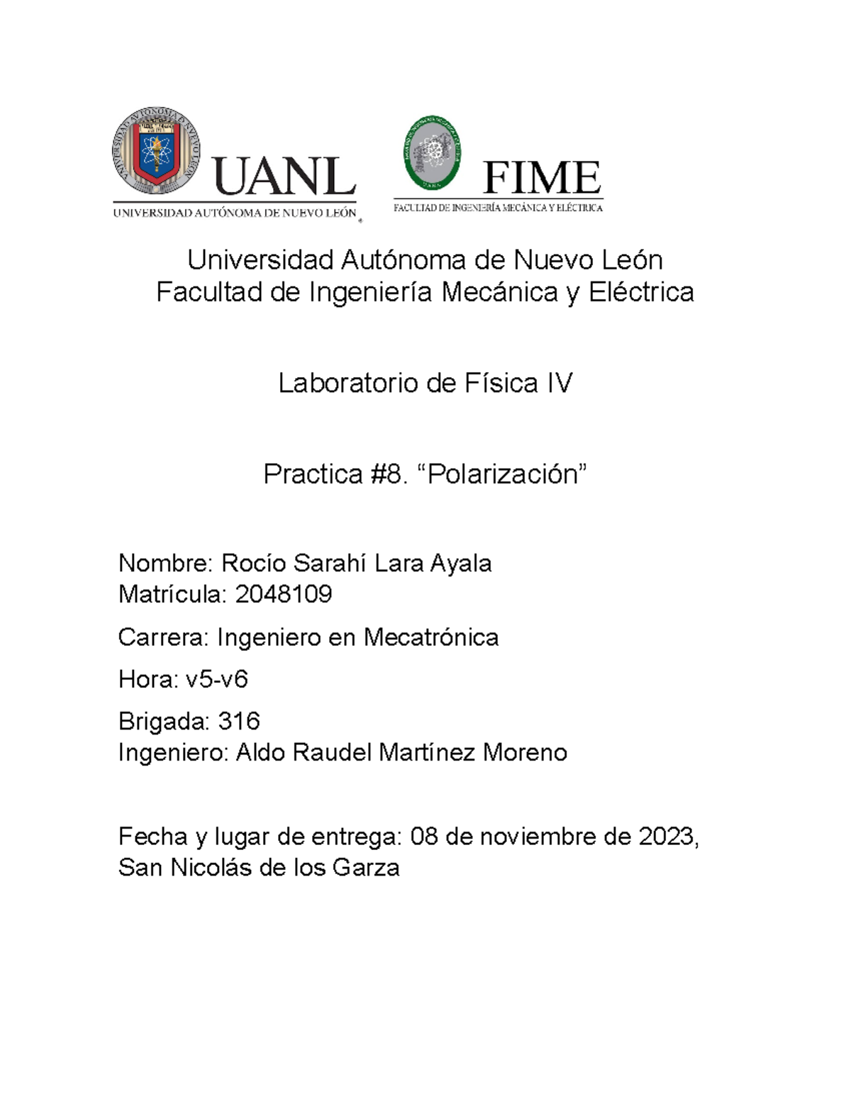 Practica 8 Universidad Autónoma De Nuevo León Facultad De Ingeniería Mecánica Y Eléctrica 3863