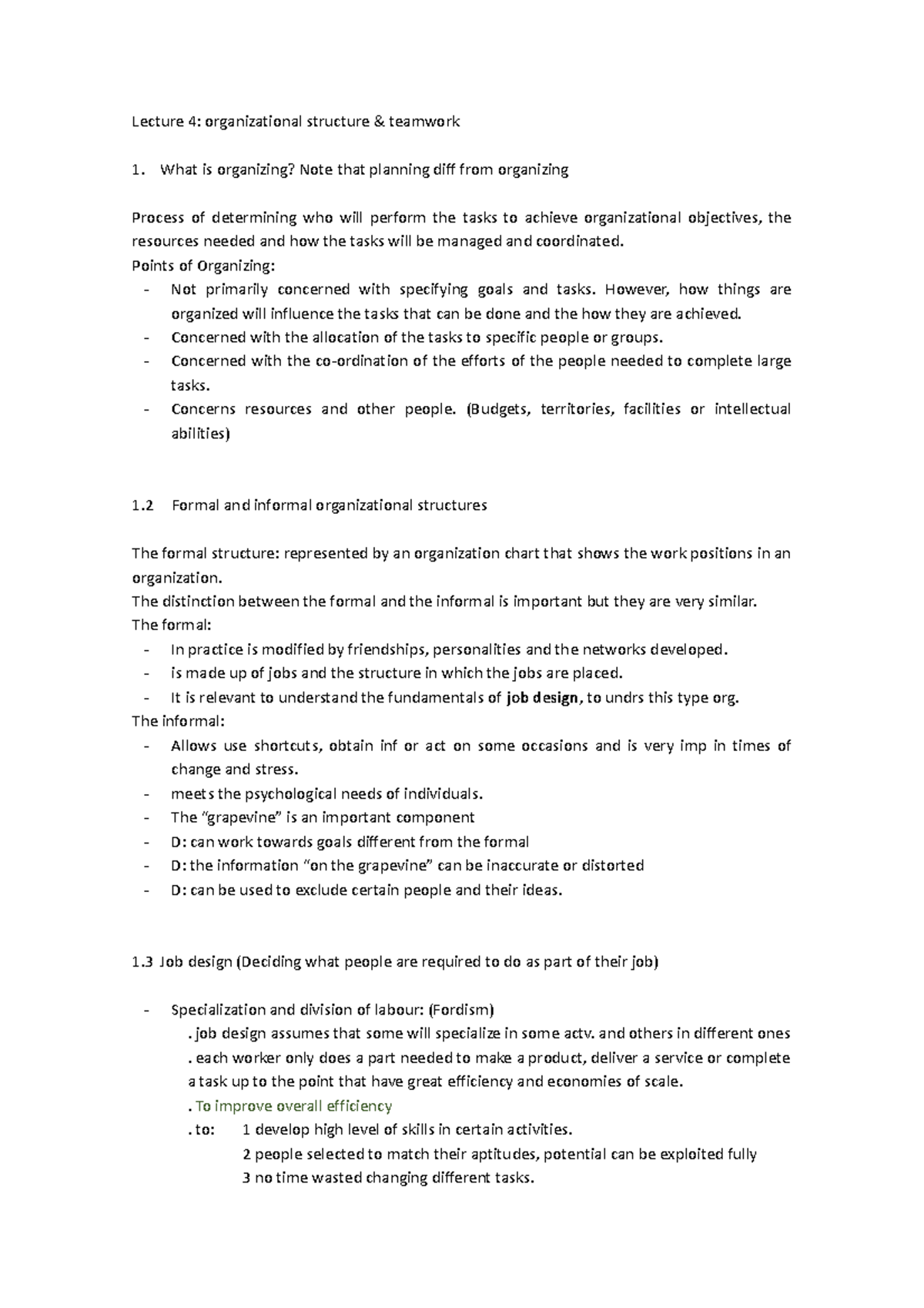 Lecture 4 - KLJ - Lecture 4: organizational structure & teamwork What ...