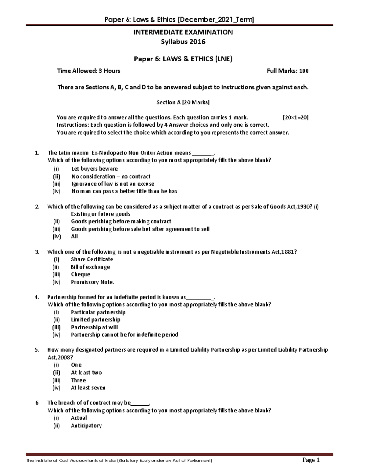 P6 Dec2021 - Practice paper for intermediate examination conducted by ...